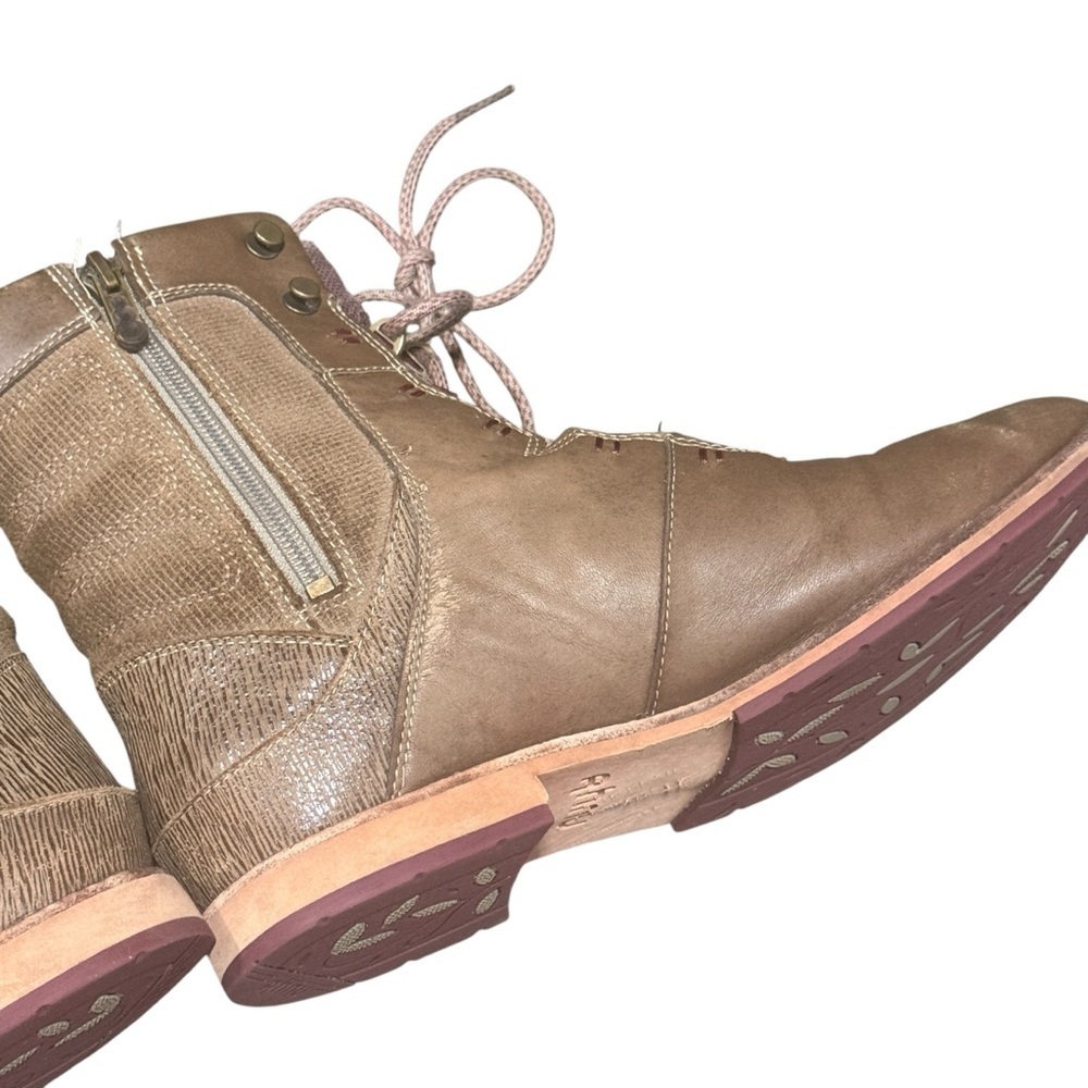 Ahnu Chenery Brown Leather Ankle Boots Size 9 Tie Easy On Zip Tan Urban Rugged - Picture 7 of 11